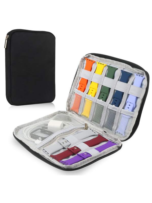 Watch Band Storage Bag, Travel Watch Band Organizer, Portable Watch Band Storage Pouch, Can Hold 8 Watch Bands And Some Watch Cases Or Tools, Multi-Compartment Portable Wristband Organizer Box With Mesh Pocket And Elastic Strap, Suitable For Apple Watch Bands, Smart Watch Accessories Storage, Charging Cables And Watch Accessories, Women's And Men's Storage Bag