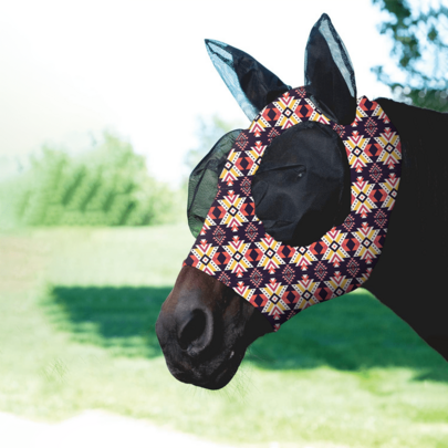 Milk Pattern UV Protection Anti-Insect Pest Elastic Soft Comfortable Mesh Horse Face Mask Breathable Fabric Soft Mesh (M Size, L Size)