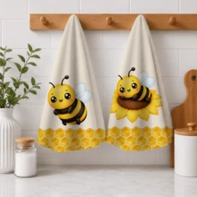 2pcs/Set Bee Theme Microfiber Bathroom Towels, Suitable For All Seasons Decor, Absorbent And Hand Washable Modern Rectangular Towels, Suitable For Bathroom, Living Room, Bedroom And Furniture - Bee Pattern - Multicolor - View 5