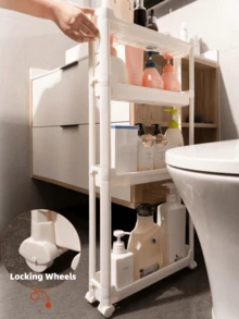 HOUSHELIF Carrito estrecho de 9,5 cm/3,74 pulgadas para cocina y baño, estantería de almacenamiento con ruedas y cerradura para espacios pequeños - Multicolor - Ver 11