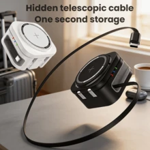 TIMESS 4合1 15W快速無線充電器,磁吸式,內建可伸縮線,可折疊並附散熱孔,相容 Phone 17 16/15/14/13/12 Pro Max Mini、智慧手錶 9/8/7/SE/6/5/4/3/2、耳機 3/2/Pro,黑色或白色 2 色可選 - 白色 - 查看 4