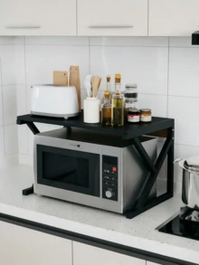 2 Pieces Kitchen Storage Set: Microwave Shelf + 4-Tier Pot Rack. Sturdy Iron Frame With Strong Load Capacity, Layered Storage Frees Countertop Space, Wear-Resistant And Easy To Assemble. - A - View 3
