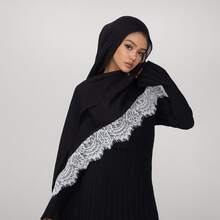 Romantic Lace Patchwork Modal Muslim Hijab, Elegant Muslim Hijab With Lace Arabic Abaya Hijab - Multicolor - View 10