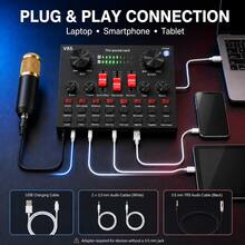 Curear V8S Live Sound Card & Condenser Microphone Kit With Adjustable Boom Arm, Pop Filter, Shock Mount And Cables, Wired Podcast Recording Equipment For Live Streaming, Gaming, Singing, PC, Laptop & Smartphone - Black - View 2