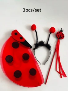 3pcs/1pc Halloween Adult Women Christmas Carnival Party Performance Red & Black Polka Dot Cute Ladybug Wings Costume Set/Single Piece - Red - View 2