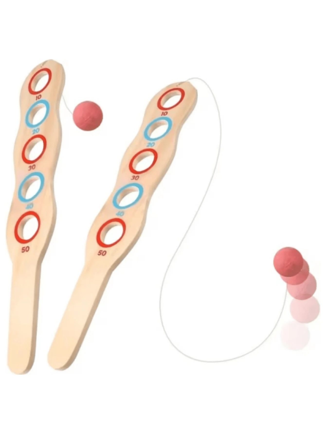 2pcs Wooden Hand-Eye Coordination Elastic Racket - Bouncing Racket With Elastic Rope Wooden Target Ball, Interactive Sensory Training Kit, Train Throwing And Catching, Enhance Coordination And Motor Skills - Multicolor - View 1