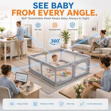 Hauture Foldable Baby Playpen, Ocean Balls, Pull Rings, Oxford Fabric Design With Anti-Slip Bottom, Breathable Mesh, Baby Shower Gift - Grey - View 6