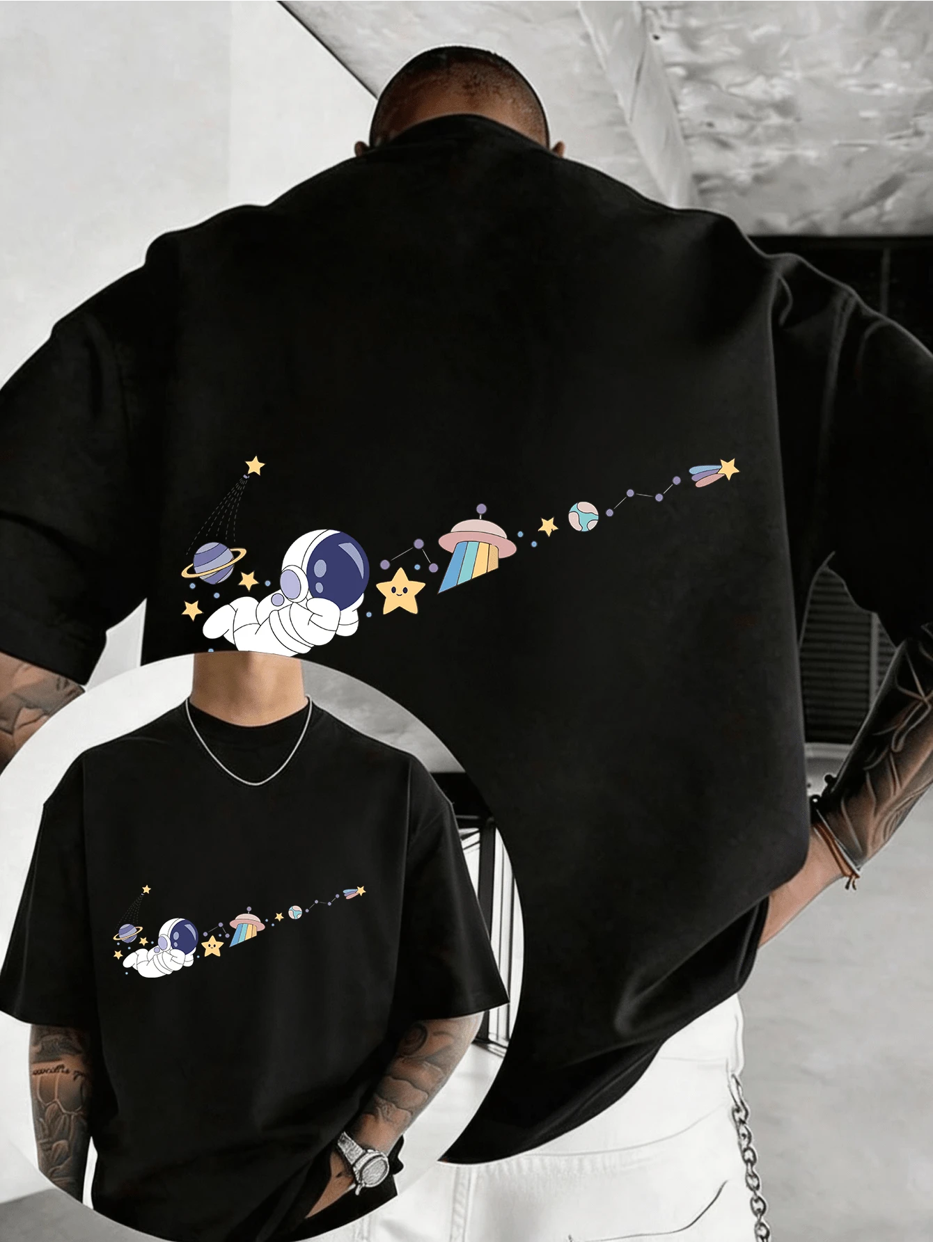 Men T-Shirts - 黑色 - 查看 1