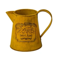 Vintage Metal Pitcher Vase - Rustic Farmhouse Flower Pot For Home Decor, "Home Sweet Home" Decorative Jug, Mustard Yellow Distressed Finish For Table Centerpiece - Retro - View 10