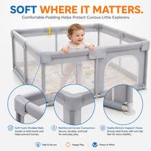 Hauture Foldable Baby Playpen, Ocean Balls, Pull Rings, Oxford Fabric Design With Anti-Slip Bottom, Breathable Mesh, Baby Shower Gift - Grey - View 7