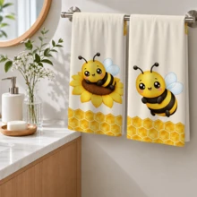 2pcs/Set Bee Theme Microfiber Bathroom Towels, Suitable For All Seasons Decor, Absorbent And Hand Washable Modern Rectangular Towels, Suitable For Bathroom, Living Room, Bedroom And Furniture - Bee Pattern - Multicolor - View 10