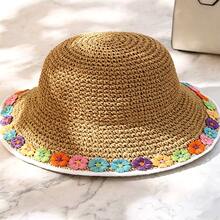 1pc Women's Fashion Straw Hat, Suitable For Summer, Outdoor Travel, Beach, Etc., Foldable, Rolled Edge Design, Sun Protection Function, Suitable For Daily Life - Colorful Flower Straw Hat - View 4