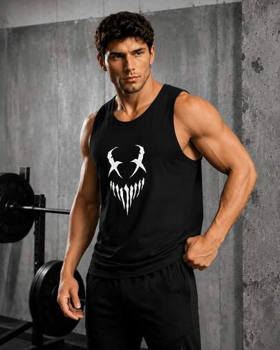 Men's Breathable Sleeveless Tank Top - Comfortable & Cool Monster Graphic Tank Top, Suitable For Fitness, Casual Wear, Beach, Father's Day Gift