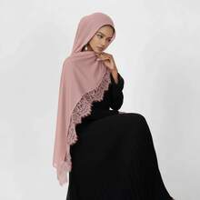 Romantic Lace Patchwork Modal Muslim Hijab, Elegant Muslim Hijab With Lace Arabic Abaya Hijab - Multicolor - View 7