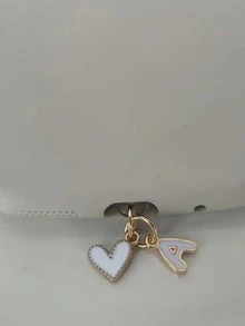 1pc White Heart-Shaped Phone Dust Plug, 26 Letters/Charging Port Dust Plug DIY Phone Decoration Suitable For Lightning (5-14)/Reader Type-C - White - View 13