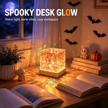 RGB Halloween Atmosphere Light USB Aurora Water Ripple Projection Lamp Color Changing LED Decorative Night Light Touch Control Rotating Mood Light Bedroom Desktop Decor Horror Party Holiday Decoration - Square Water Ripple Light - View 7
