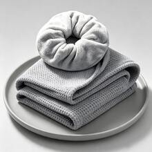 Grey Microfiber Quick-Dry Hair Towel And Plush Scrunchie Set, Fast-Absorbing Hair Wrap Bath Cap + Soft Large Scrunchie Combo, Women's Bathroom Shower Accessories - Multicolor - View 2