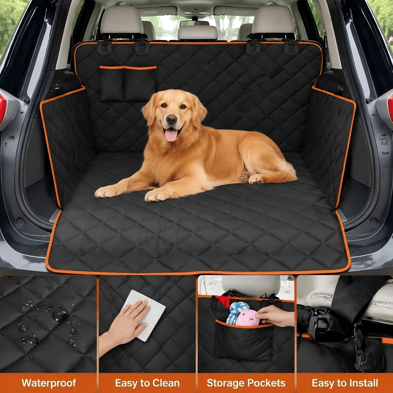 Pet Car Boot Liner – Waterproof Dog Boot Cover With Side Guards, 185x105cm Universal For SUVs, Anti-Scratch - Black - View 1