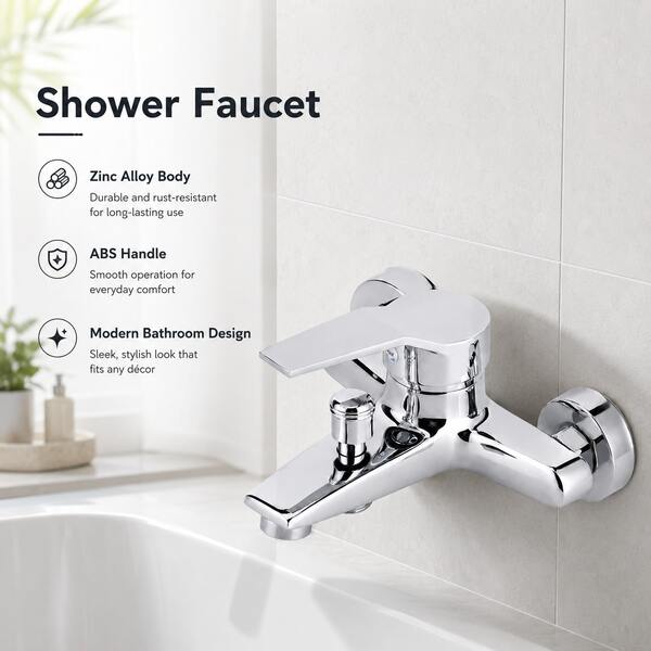 Moderno - Rubinetto da parete in lega di zinco placcato - Miscelatore acqua calda & fredda a doppio ugello, perfetto per lavandino del bagno e vasca doccia