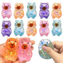 1/2/4pcs Sensory Fidget Stress Relief Glitter Capybara Squeeze, Squish Toy, Cute Malt Sugar Filled Stretchy Capybara Squeeze, Slow Rebound Squishy Ball Fingertip Toy,Cute Japanese Flat Toy, Sensory Stress Ball, Gift Bag Filler Prize,Christmas Gift - Multicolor - View 3
