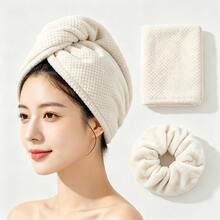 Grey Microfiber Quick-Dry Hair Towel And Plush Scrunchie Set, Fast-Absorbing Hair Wrap Bath Cap + Soft Large Scrunchie Combo, Women's Bathroom Shower Accessories - Multicolor - View 7