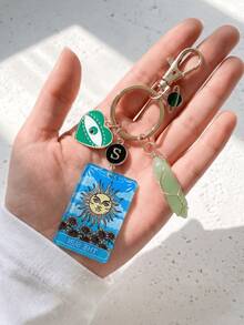 1pc Tarot Sun Card Mixed Decor Turquoise Pendant Keychain Backpack Charm Car Key Pendant Daily Use Small Gift (One Size S) - Multicolor - View 3