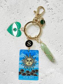 1pc Tarot Sun Card Mixed Decor Turquoise Pendant Keychain Backpack Charm Car Key Pendant Daily Use Small Gift (One Size S) - Multicolor - View 4