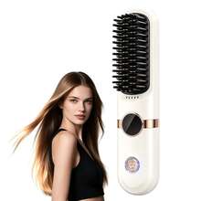 Peine alisador de cabello inalámbrico portátil, calentamiento rápido, adecuado para varios tipos de cabello, diseño anti-quemaduras con pantalla digital LED, recargable por USB, ligero y portátil, adecuado para uso en el hogar y viajes, peine alisador específico para mujeres - multicolor - Ver 9