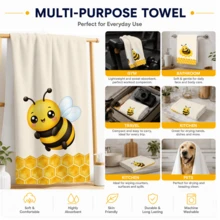 2pcs/Set Bee Theme Microfiber Bathroom Towels, Suitable For All Seasons Decor, Absorbent And Hand Washable Modern Rectangular Towels, Suitable For Bathroom, Living Room, Bedroom And Furniture - Bee Pattern - Multicolor - View 9