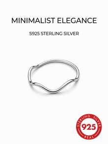 1pc S925 Pure Silver Wave Texture Ring For Women, Summer Accessory - Silver - View 1