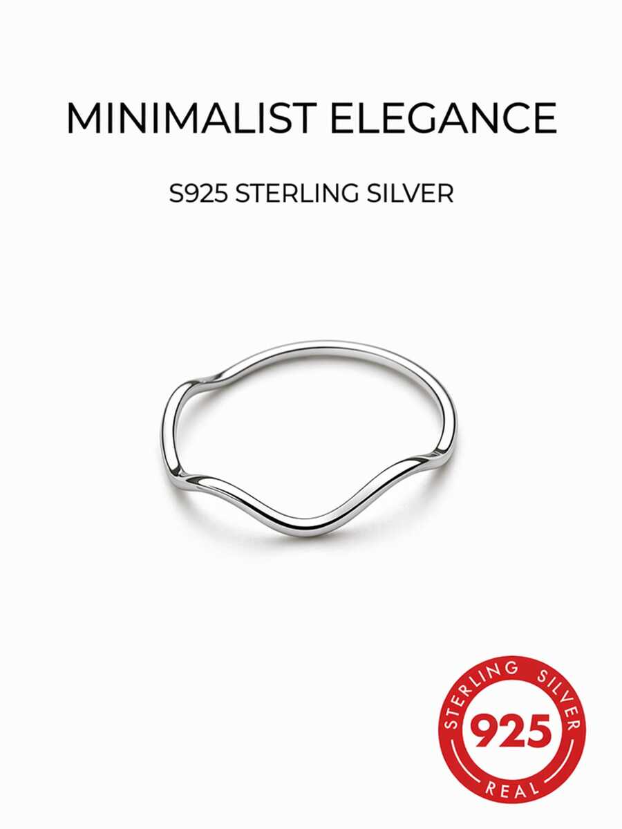 1pc S925 Pure Silver Wave Texture Ring For Women, Summer Accessory - Silver - View 1
