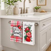 2/4/6pcs Strawberry Pattern Printed Kitchen Towels, Super Soft Microfiber High Absorbent Tea Towels, Dish Cloths, Cleaning Towels, Hand Towels, Suitable For Cooking, Baking, Wiping Cleaning And Kitchen Decor, Kitchen Accessories, Daily Essentials - Multicolor - View 4