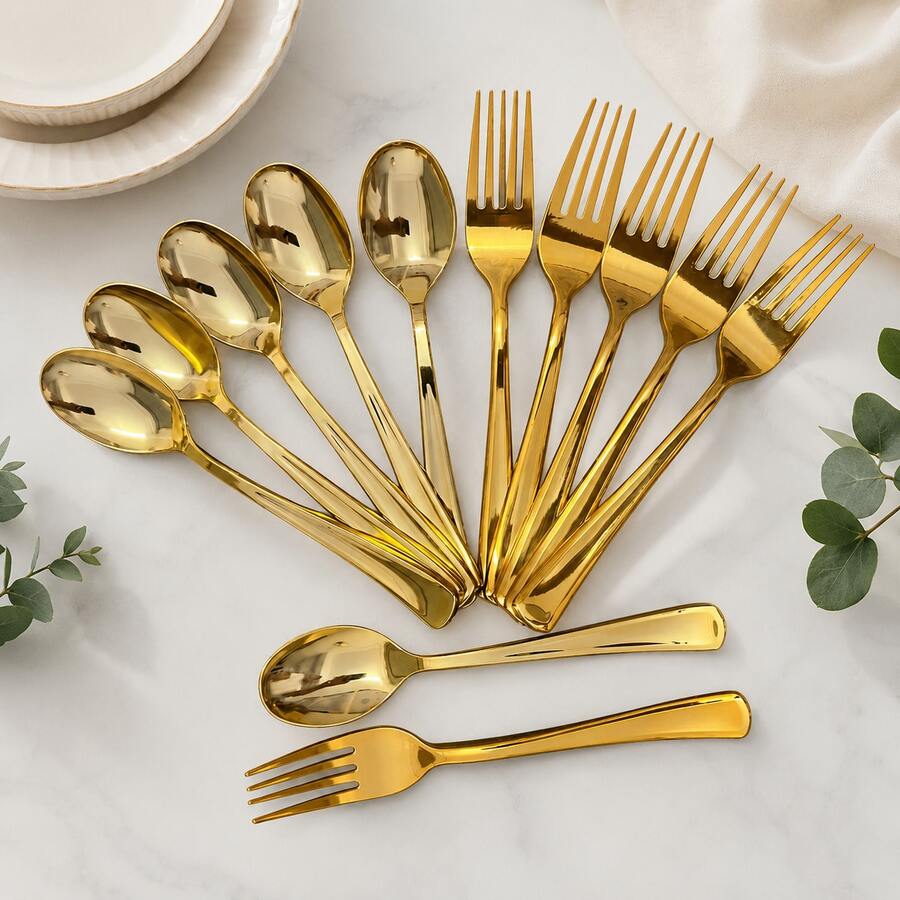100pcs Gold Stainless Steel Cutlery, Suitable For Catering, Parties, Dinners, Weddings, Spring Picnics, Summer Gatherings