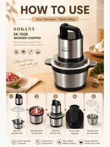 SOKANY 800W High Power Multifunctional Electric Meat Grinder, 4L Large Capacity Food Processor, Dual Layer 4 Blades Dual Speed, Stainless Steel Chopper, Suitable For Meat, Vegetables, Fruits, Garlic, Home And Restaurant Use - Black - View 6