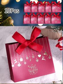 Christmas Mini Gift Paper Bags With Ribbon Bow, Thick Coated Kraft Paper Material, Gold Foil Christmas Pattern, Foldable Handheld Small Bags, Lightweight And Reusable, Multiple Colors Available; Suitable For Gift Giving For Men And Women, Christmas Party Favors, Candy And Jewelry Storage, Holiday Gift Packaging Bags, Christmas Gift Boxes - Multiple Styles - View 14