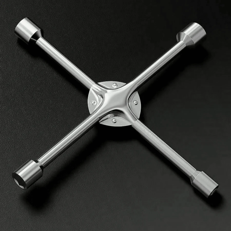 Wrench With Holder, Car Tire Removal Tool. Durable, Rust-Proof, And Wear-Resistant. Universal Car Tire Changing Wrench With Holder For Storage. Car Wrench. - -plated Wrench - View 1