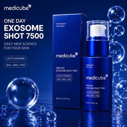 Medicube ميديكيوب ون داي إكسوسوم شوت 7500 30 مل، سيروم وجه كوري إكسوسوم مع AHA BHA PHA، علاج العناية بالبشرة لتنقية المسام للحصول على بشرة ناعمة ونقية ومشرقة