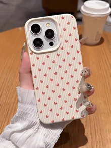 1pc White Fine Striped Heart Minimalist Personalized TPU Shockproof Full Coverage Phone Case Compatible With Apple 17 16 15 14 13 12 11 Pro Max Air And Series - Multicolor - View 4