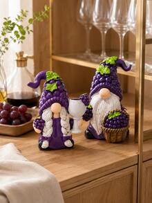 Autumn Harvest Gnome Figurine, Thanksgiving Grape Resin Statue, Autumn Home Decor, Miniature Shelf Ornament, Tiered Tray Coffee Bar Countertop Display, Seasonal Harvest Display - Selected Items - View 4