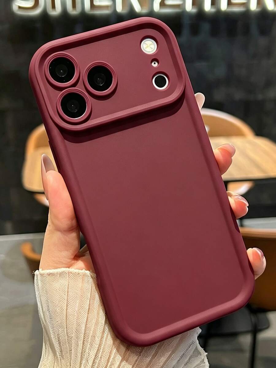 奢華純色相機保護手機殼,適用於 iPhone 17 Pro Max 16 15 14 13 12 Pro Max,極簡時尚易保護後蓋 - 酒紅色 - 查看 1