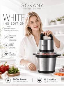 SOKANY 800W 4L Electric Meat Grinder, 220-240V Multifunctional Food Chopper, Stainless Steel Bowl, Dual-Layer 4-Blade, 2-Speed Control, Easy To Clean, Suitable For Meat, Vegetables, Garlic, Home Kitchen - Black - View 10