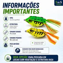 Kit com 5 Iscas Frog Grandes para Traíra, Corpo Macio, Cores Sortidas, com Estojo - Kit 5 Grandes – Cores Sortidas com Estojo - Visão 7