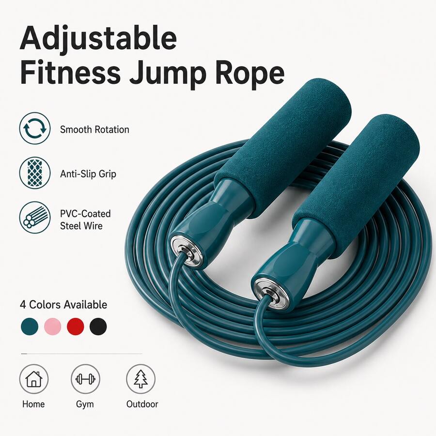 Sports Outdoor Foam Grip Smooth Bearing Jump Rope, PVC Coated Steel Wire Fitness Jump Rope, Portable Fitness Equipment, Adjustable Length, Suitable For Men And Women, Applicable For Home Gym, Outdoor Workout And Weight Loss Training - Multicolor - View 1