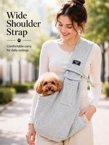 1pc Comfortable Spacious Pet Carrier Bag, Cat & Dog Outdoor Carrying Bag, Breathable Polyester Material, Pet Shoulder Bag With Phone Pocket, Lightweight For Outdoor Use, Suitable For Small/Medium Pets Under 15lbs - Multicolor - View 3