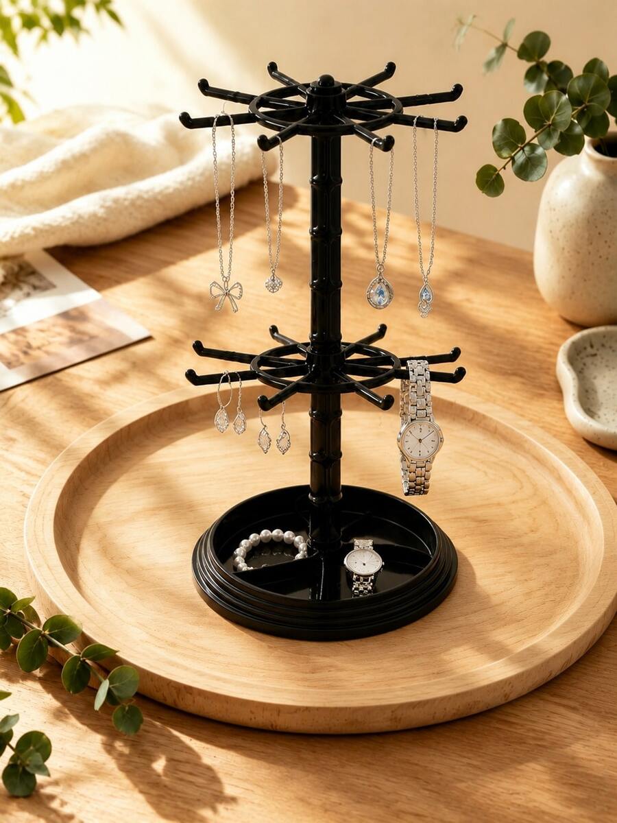1pc 2/3 Layer Rotating 16-Hook Storage Rack, Adjustable Lower Layer Spacing Keychain Display Stand, Multi-Layer Entryway Storage Rack, Suitable For Keys, Glasses, Jewelry, Small Accessories, Convenient Home Entryway Storage Rack - Multicolor - View 1