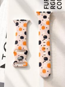 1pc Dual-Color Pumpkin Pattern Silicone Watch Band, Suitable For Halloween, Thanksgiving, Men And Women, Fashionable Holiday Gift, Compatible With Apple Watch 38mm 40mm 41mm 42mm 44mm 45mm 46mm 49mm, Suitable For Apple Watch Series Ultra SE S11/S10/SE/8/7/6/5/4/3/2/1, Daily Sports Waterproof Casual Watch Band Accessory - Multicolor - View 2