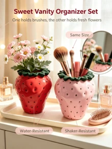 1pc Cute Strawberry Shaped Multi-Functional Storage Box, Red And Pink Available, Makeup Brush Holder, Decorative Vase, Desktop Pen Holder, Vanity Decor, Bedroom Desktop Storage, Dorm Essentials, Aesthetic Home Decor, Gift For Girls - Multicolor - View 12