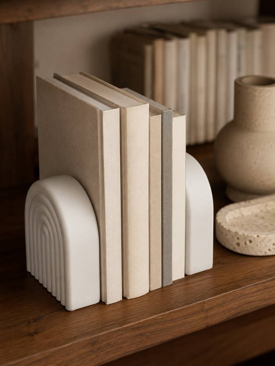 Resin Bookend Decor, Suitable For Heavy Books - Aesthetic Bohemian Style, White Decorative Bookend, Suitable For Bookshelves, Office Bohemian Decor, Home Decor Or Library Decor - B - View 1
