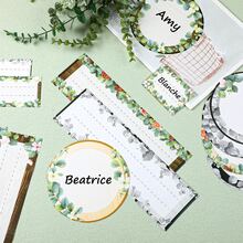 72 Pieces Eucalyptus Name Tags First Day Of School Rose Name Labels Greenery Leaves Self-Adhesive Labels Plate Stickers For Desk Classroom Teacher Students Office Back To School Supplies - View 2