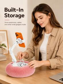 Foldable Pillow Phone Holder With Storage Compartment For Earphones And Charging Cables, 3-Axis Adjustable Mechanical Arm, Suitable For Bed, Sofa, Desk, Office And More - Multicolor - View 3
